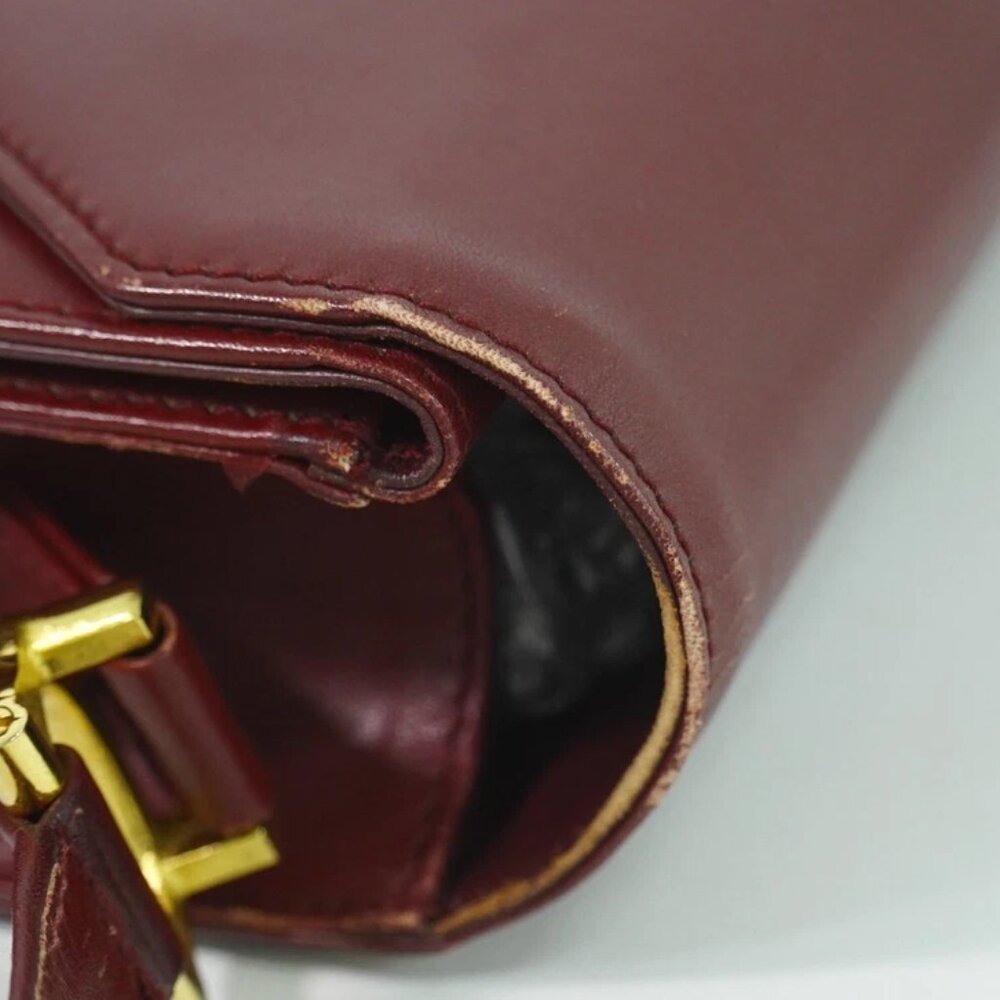 Cartier Must Leather Shoulder Crossbody Bag Bordeaux Gold - Picture 7 of 15